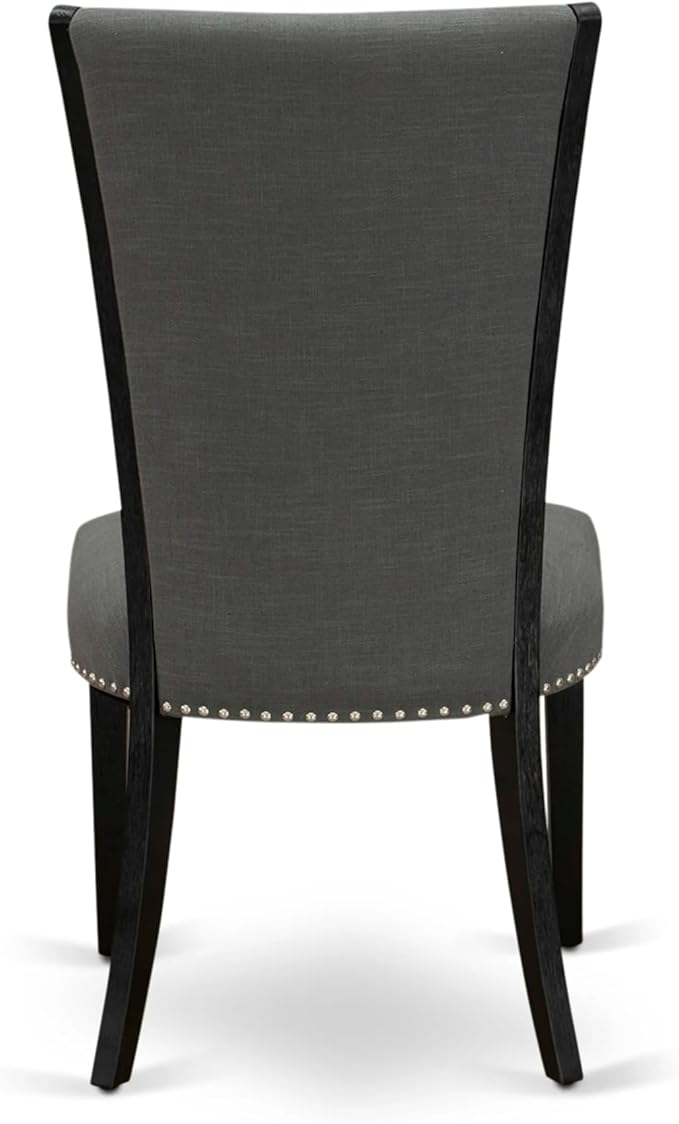 X12VE-0C6-50 - 14-Pc Dining Room Set a Rectangular Dining Table with a coffee Table and 12 Dark Gotham Grey Linen Fabric kitchen Chair, 39x120 Inch, Wire Brushed Black