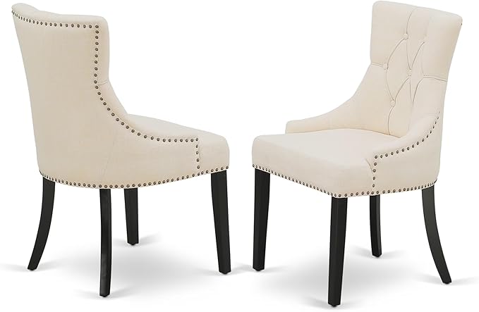 East West Furniture V696FR102-6 6 Piece Dining Set Contains a Rectangle Dining Room Table with V-Legs and 4 Light Beige Linen Fabric Upholstered Chairs with a Bench, 36x60 Inch, Multi-Color