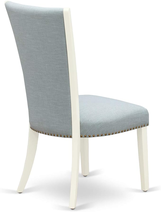 East West Furniture DOVE7-LWH-15 7 Piece Dinette Set Consist of a Rectangle Dining Room Table with Butterfly Leaf and 6 Baby Blue Linen Fabric Parson Dining Chairs, 42x78 Inch, Linen White
