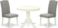 East West Furniture ANEN3-LWH-06 3 Piece Kitchen Table Set Contains a Round Dining Table with Pedestal and 2 Dark Shitake Linen Fabric Parson Dining Room Chairs, 36x36 Inch, Linen White