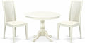 East West Furniture HBIP3-LWH-W 3 Piece Modern Dining Table Set Contains a Round Wooden Table with Pedestal and 2 Dining Chairs, 42x42 Inch, Linen White