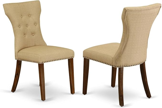 East West Furniture ANGA3-ANA-03 3 Piece Dining Table Set for Small Spaces Contains a Round Kitchen Table with Pedestal and 2 Brown Linen Fabric Parsons Chairs, 36x36 Inch, Natural