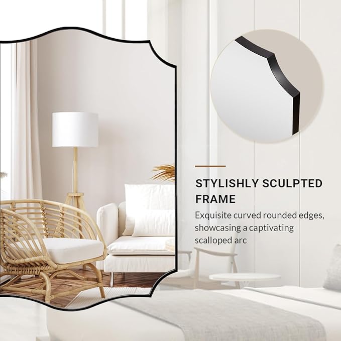 ANDY STAR 30x48 Inch Matte Black Mirror, Unique Rectangular Bathroom Mirror, Black Mirror in Premium Stainless Steel Metal Thin Frame Deep 1’’, Large Decorative Mirror for Bathroom, Entryway, Mantel