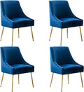 Modern Velvet Dining Chairs Set of 4, Contemporary Upholstered Furniture Collection with Polished Gold Metal Legs, Elegant Accent Chairs for Kitchen Living Room(Blue)