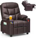 Costzon Kids Recliner Chair with Cup Holder, Adjustable Leather Lounge Chair w/Footrest & Side Pockets for Children Boys Girls Room, Ergonomic Toddler Furniture Sofa, Kids Recliner (Brown)