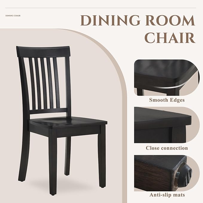 COLAMY Wooden Dining Chairs Set of 6, Spindle High Back Windsor Kitchen Side Chair, Farmhouse Dining Chairs for Kitchen and Dining Room, Dark Brown