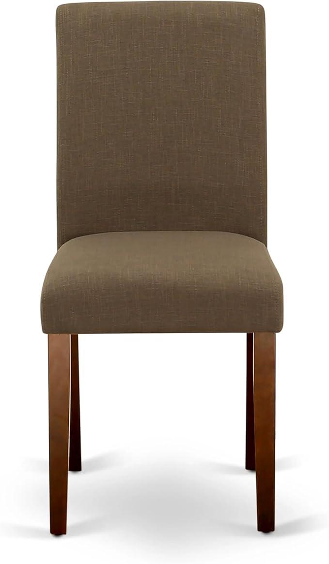 East West Furniture AMAB3-MAH-18 3 Piece Kitchen Table Set for Small Spaces Contains a Round Dining Table with Pedestal and 2 Coffee Linen Fabric Upholstered Chairs, 36x36 Inch, Mahogany