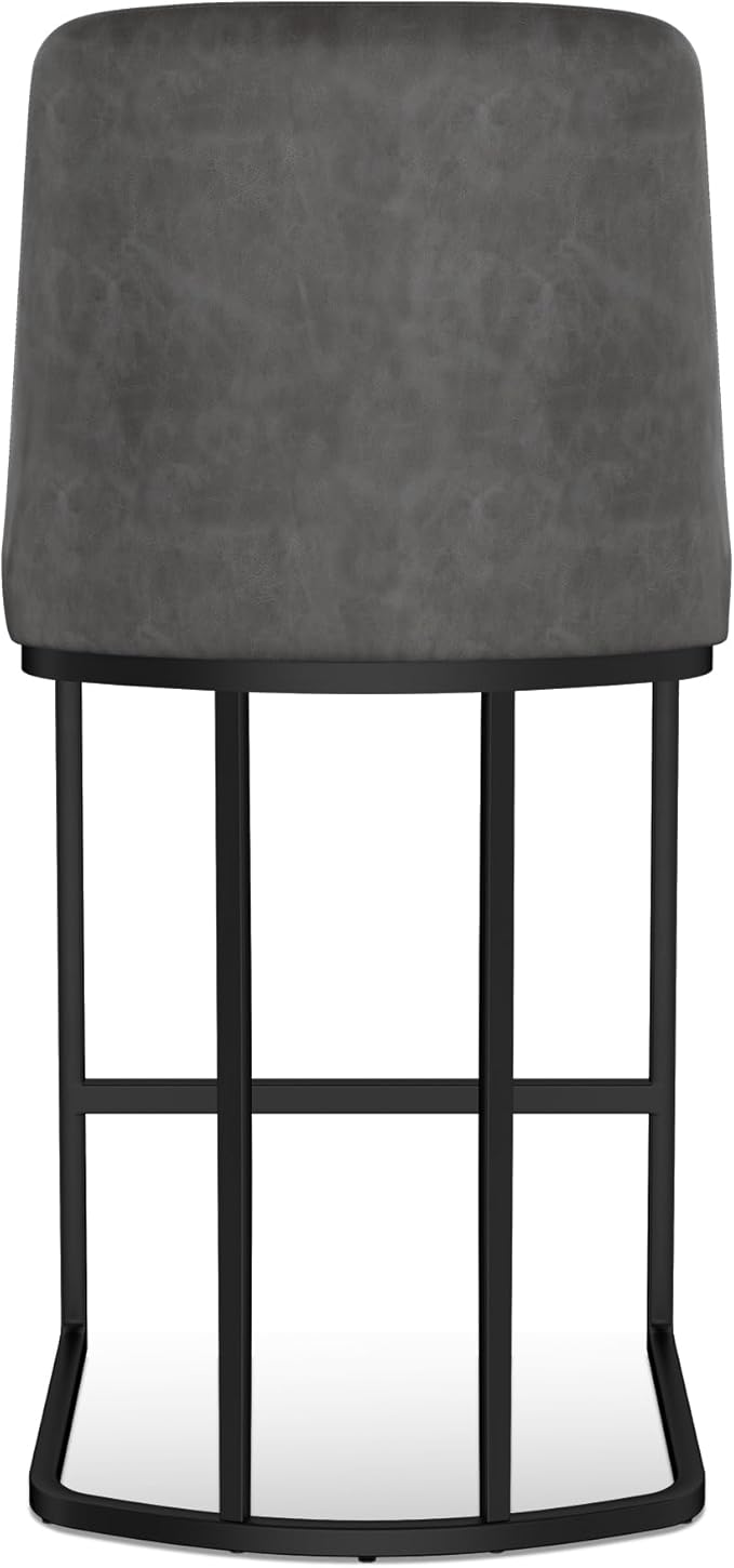 Bar Stools Set of 4, Faux Leather Counter Height Barstools, Upholstered Kitchen Counter Stools with Back and Stitching, 25.6" H Kitchen Island Stools Bar Chair, Metal Framed, Black Grey