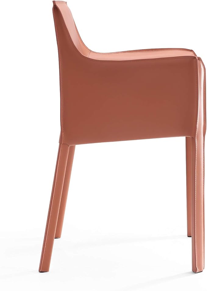 Manhattan Comfort Vogue Modern Faux Leather Dining Chairs, Metal Frame, Comfortable Padded Seat, Fully Assembled Armchair Accent Furniture, Set of 2, Clay