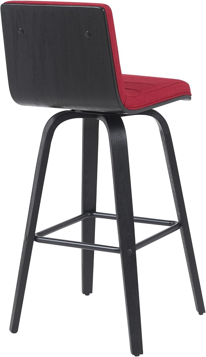 Vienna Modern Swivel Bar Height Stool with Red Upholstered Seat and Brushed Wood Frame Set of 3