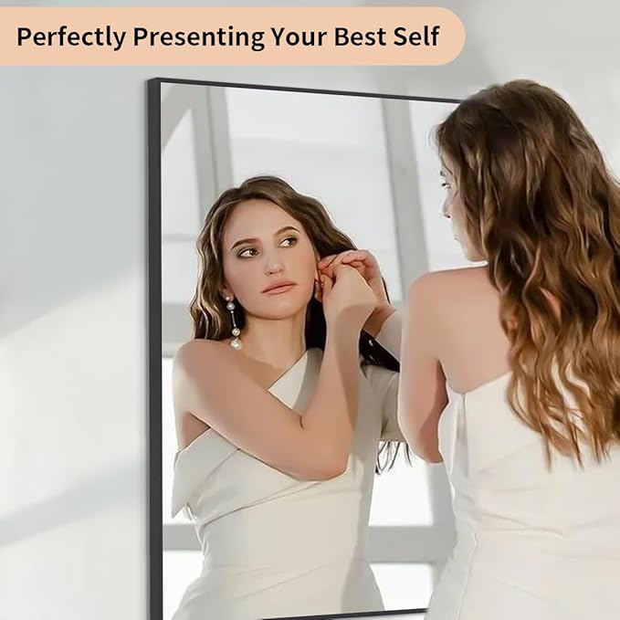 Koonmi Black Rectangle Wall Mirror, 20x30 Inch Bathroom Mirror, Aluminum Frame Vanity Mirror for Entryway, Living Room, Bedroom Bathroom, Hangs Horizontally or Vertically