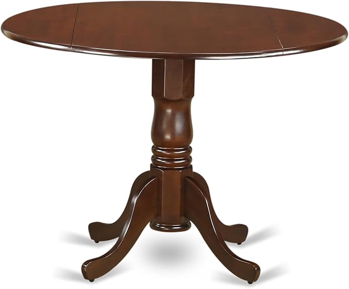 East West Furniture DMAB5-MAH-18 5 Piece Modern Dining Table Set Includes a Round Wooden Table with Dropleaf and 4 Coffee Linen Fabric Upholstered Chairs, 42x42 Inch, Mahogany