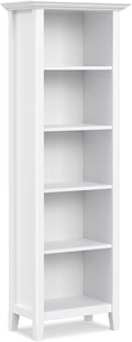 SIMPLIHOME Amherst Bookcase - 70 inch Tall 5-Shelf Solid Wood Bookshelf in White, Transitional Storage for Living Room, Study Room or Office with Adjustable Shelves and Tapered Legs