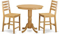 East West Furniture JACF3-OAK-W 3 Piece Counter Height Dining Set for Small Spaces Contains a Round Wooden Table with Pedestal and 2 Kitchen Chairs, 36x36 Inch, Oak
