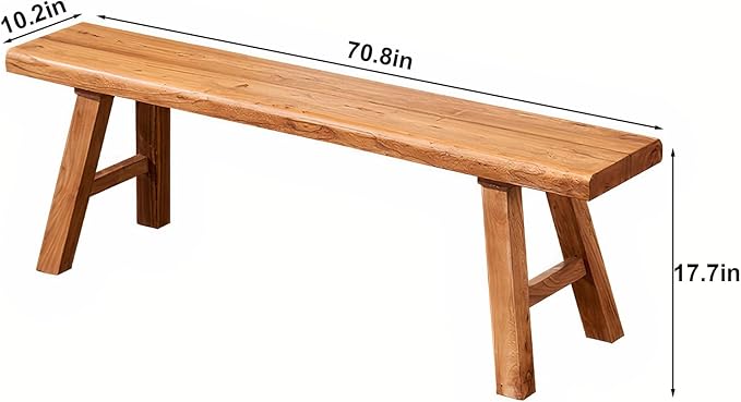 70.8in Wood Bench Indoor – Rustic Farmhouse Entryway Bench, Skinny Bench Design, Made of Extra-Thick Solid Wood, Perfect for Dining Room, Hallway, or End of Bed