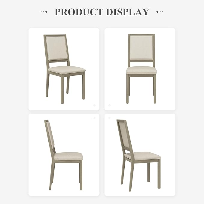 COLAMY Wood Dining Chairs Set of 6, Mid Century Modern Upholstered Kitchen Chairs,19 Inch Fabric Dining Chair with Back for Kitchen Dining Room,Grey