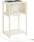VASAGLE Side Table with Charging Station, 3-Tier End Table with USB Ports and Outlets, Nightstand for Living Room, Bedroom, 11.8 x 13.4 x 22.8 Inches, Plug-in Series, Cream White