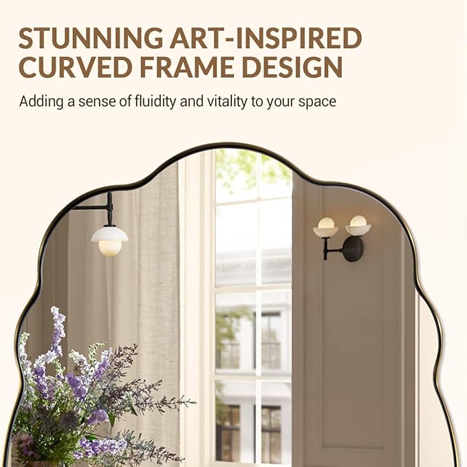 ANDY STAR Brushed Gold Scalloped Mirror - 22x30 Inch Bathroom Mirror, Vintage Oval Vanity Mirror, Rust-Proof Anti Rust Stainless Steel Wall Mount Horizontal or Vertical