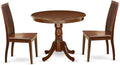 East West Furniture ANIP3-MAH-W 3 Piece Dining Set Contains a Round Dining Room Table with Pedestal and 2 Wood Seat Chairs, 36x36 Inch, Mahogany