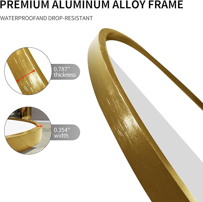 LAIYA 40x24inch Oval Wall Bathroom Mirror with Golden Aluminum Frame,Wall Mounted Oval Vanity Mirrors， Explosion-Proof Glass, Waterproof Design, Easy Installation，Horizontally/Vertically