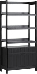 Walker Edison Transitional Open Reeded 4-Shelf Bookshelf with Drawers Versatile Bookcase with Bottom Storage for Home Office, Living Room, Bedroom, 33 Inch, Black