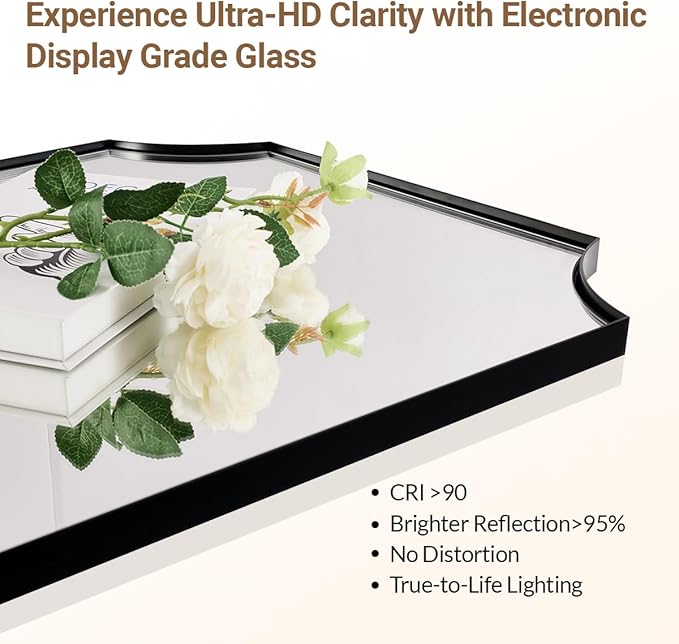 ANDY STAR 24x40 Matte Black Mirror, Scalloped Mirror for Bathroom, Black Vanity Mirror, Unique Rectangle Bathroom Mirror with Aesthetic Scalloped Edge Design Ideal for Home Decor