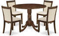 East West Furniture DLMZ5-AWA-32 5 Piece Dining Room Furniture Set Includes a Round Kitchen Table with Dropleaf and 4 Parson Chairs, 42x42 Inch, Antique Walnut