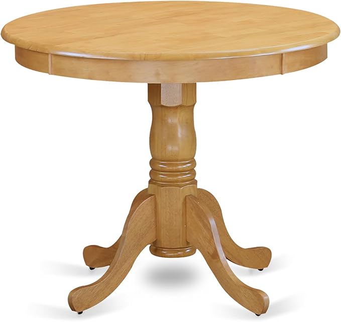 East West Furniture ANAV5-OAK-C 5 Piece Kitchen Table Set for 4 Includes a Round Dining Table with Pedestal and 4 Linen Fabric Dining Room Chairs, 36x36 Inch, Oak