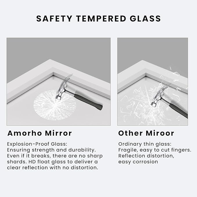 Amorho Bathroom Mirror, 24 X32 Inch White Thick Metal Framed Wall Mirrors for Over Sink, Bedroom, Living Room, Entryway, Rectangle Wall-Mounted Mirrors(Horizontal/Vertical).