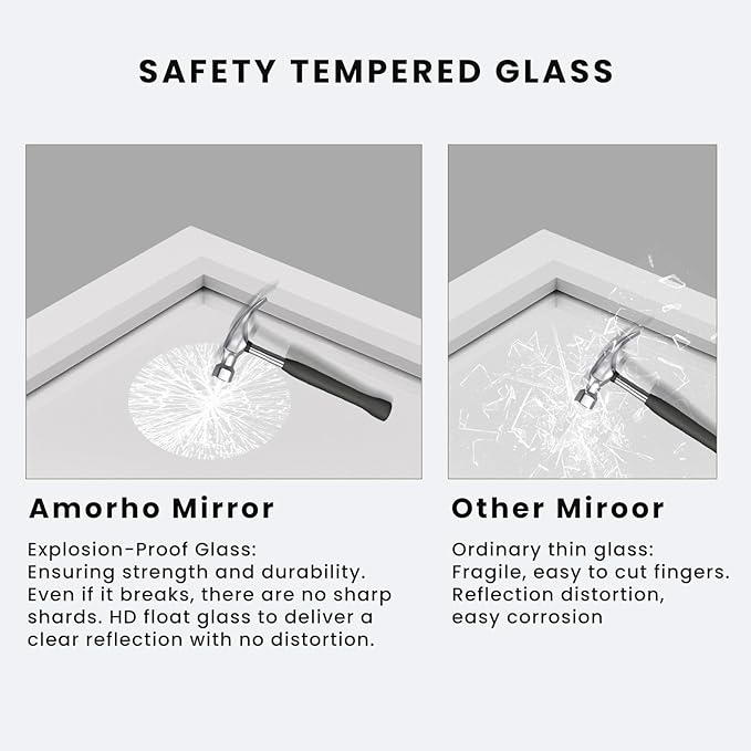 Amorho Bathroom Mirror, 36x32 Inch White Framed Bathroom Mirrors for Over Sink, Wall-Mounted Mirrors for Bedroom, Living Room, Entryway(Horizontal/Vertical).