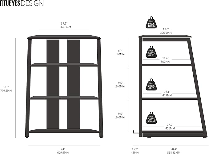 FITUEYES Design 4-Tier AV Media Stand Corner Shelf Stand Wooden Corner Shelves Component Cabinet Stereo Rack Audio Tower with Height Adjustable Wooden Shelves for Xbox One/ps4 (Khaki)