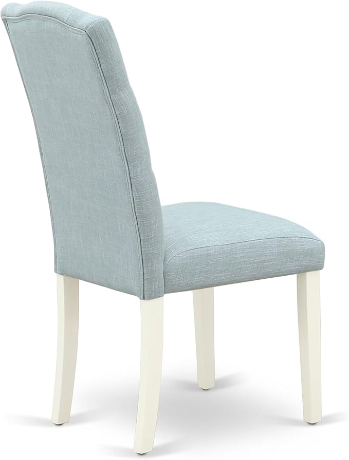 East West Furniture V077CE215-5 5 Piece Modern Dining Table Set Includes a Rectangle Wooden Table with V-Legs and 4 Baby Blue Linen Fabric Upholstered Chairs, 40x72 Inch, Multi-Color