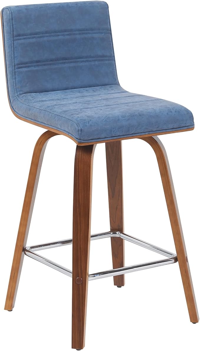 Vienna Modern Counter Height Swivel Bar Stool with Vintage Blue Upholstered Seat and Walnut Finished Wood Frame Set of 3