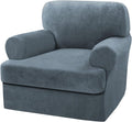 H.VERSAILTEX Sofa Cover 2 Piece T Cushion Armchair Slipcovers Thick Velvet Couch Cover Furniture Protector Stretch T Cushion Sofa Covers for 1 Cushion Couch with 1 T Cushion Covers, Stone Blue