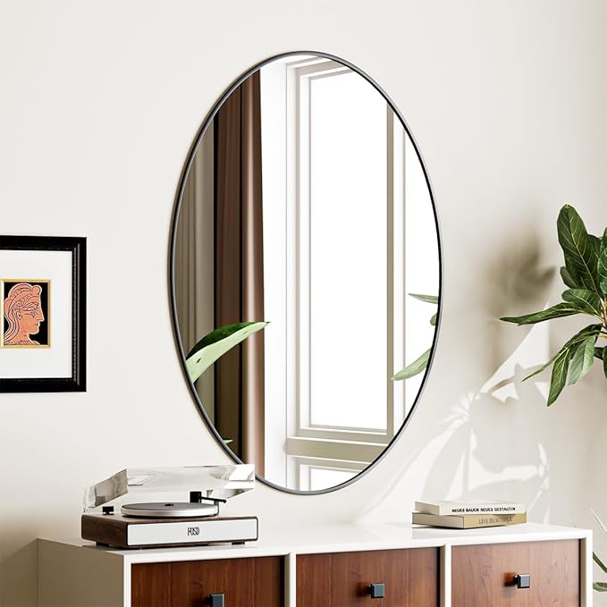 Koonmi Black Oval Bathroom Mirror, 24"x31" Bathroom Vanity Mirror, Oval Mirror for Bedroom Living Room Entryway, Hangs Horizontal or Vertical
