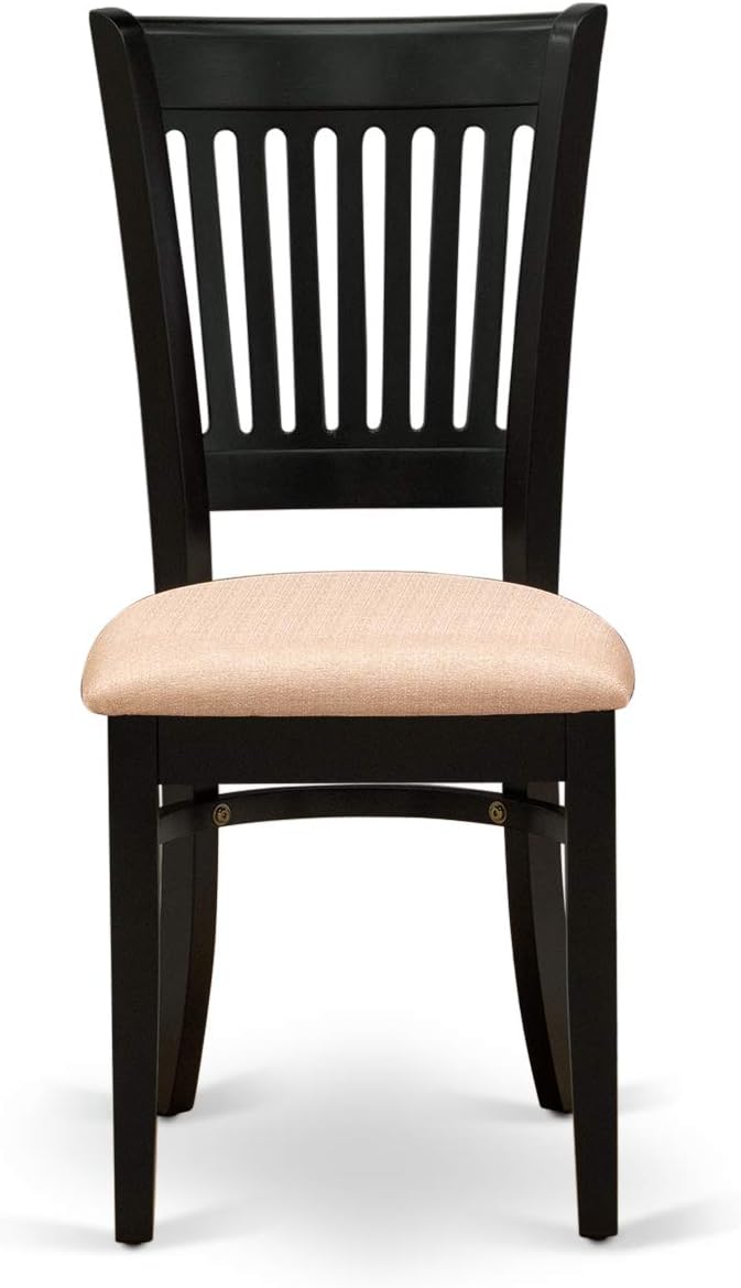 East West Furniture ANVA3-BLK-C 3 Piece Modern Dining Table Set Contains a Round Kitchen Table with Pedestal and 2 Linen Fabric Dining Room Chairs, 36x36 Inch, Black