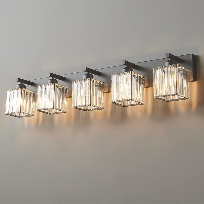 Modern Black Crystal Bathroom Vanity Light - 5-Lights Wall Light Fixtures