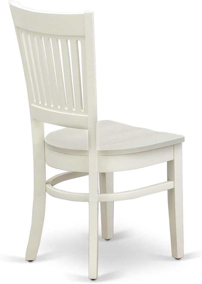 East West Furniture ANVA3-LWH-W 3 Piece Dining Room Furniture Set Contains a Round Dining Table with Pedestal and 2 Wood Seat Chairs, 36x36 Inch, Linen White