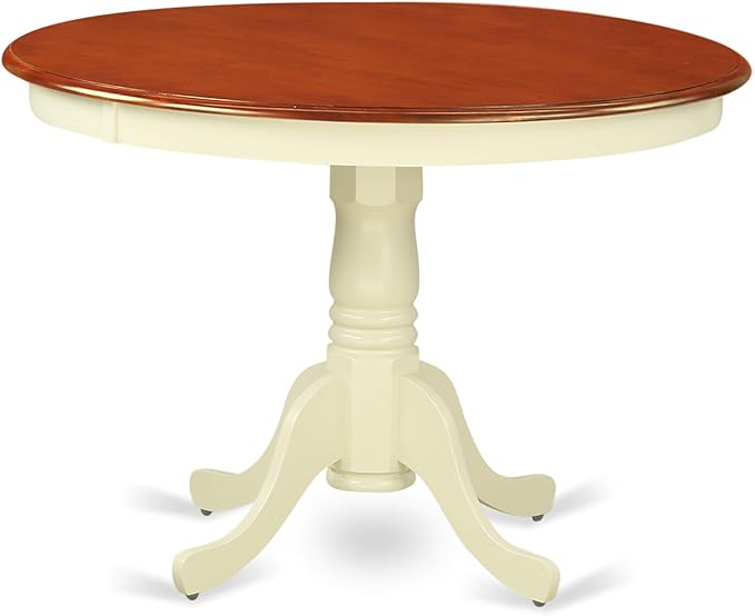 East West Furniture HLWE5-BMK-W 5 Piece Dining Room Table Set Includes a Round Kitchen Table with Pedestal and 4 Dining Chairs, 42x42 Inch, Buttermilk & Cherry