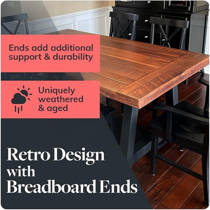 Reclaimed Wood Table Top - Rustic Recycled Solid Wooden Piece Perfect for Signs, Counters, Kitchens Table Tops (Reclaimed Wood Tabletop with Breadboard Ends, 36" x 36")