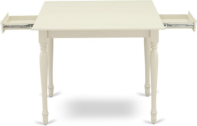 East West Furniture MZKE5-LWH-W 5 Piece Dining Room Furniture Set Includes a Rectangle Kitchen Table with Dropleaf and 4 Dining Chairs, 36x54 Inch, Linen White