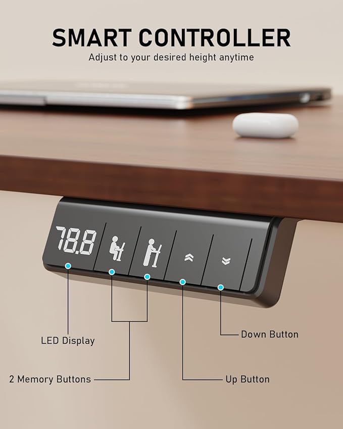 Electric Standing Desk, Large Height Adjustable Stand up Desk, 48 x 24 Inches Sit Stand Home Office Desk, with Splice Board, Black Frame/Walnut Top