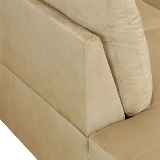 Beige L-Shaped 3-Piece Flannel Sofa with Storage Ottoman Set, Sectional Couch Sofa Set for Living Room, Office, Small Space