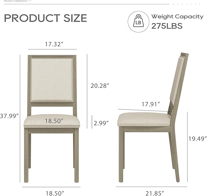 COLAMY Wood Dining Chairs Set of 4, Mid Century Modern Upholstered Kitchen Chairs,19 Inch Fabric Dining Chair with Back for Kitchen Dining Room,Grey