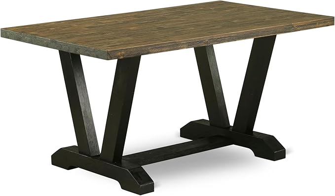 East West Furniture V676VE650-5 5 Piece Dining Set Includes a Rectangle Dining Room Table with V-Legs and 4 Dark Gotham Linen Fabric Parson Chairs, 36x60 Inch, Multi-Color
