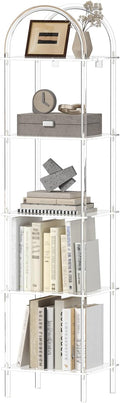 5-Tier Acrylic Arched Bookcase, Clear Narrow Bookshelf for Small Space, 13.8''W x 11.8''D x 57.1''H, Open Display Book Shelves for Home Office, Living Room, Bedroom, Modern
