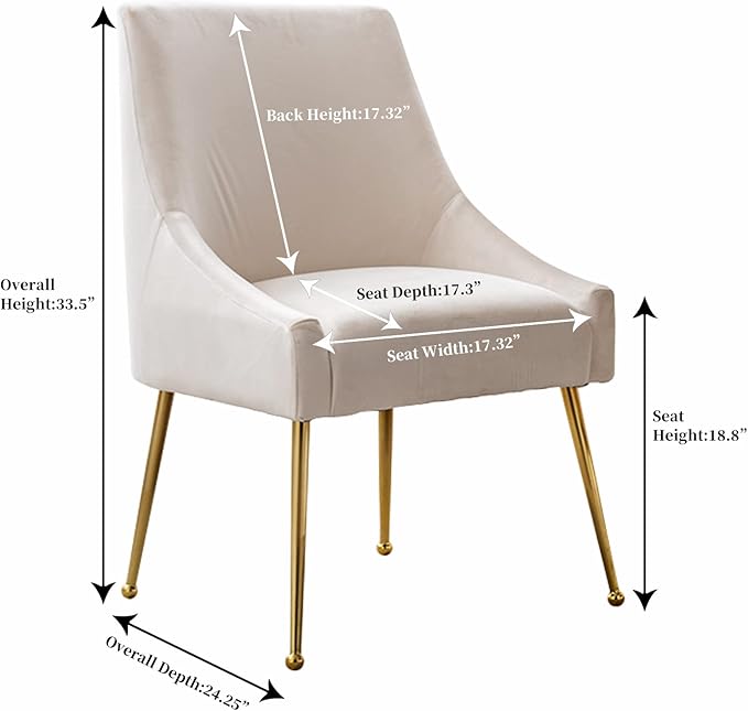 Modern Velvet Dining Chairs Set of 6, Contemporary Upholstered Furniture Collection with Polished Gold Metal Legs, Elegant Accent Chairs for Kitchen Living Room(White)