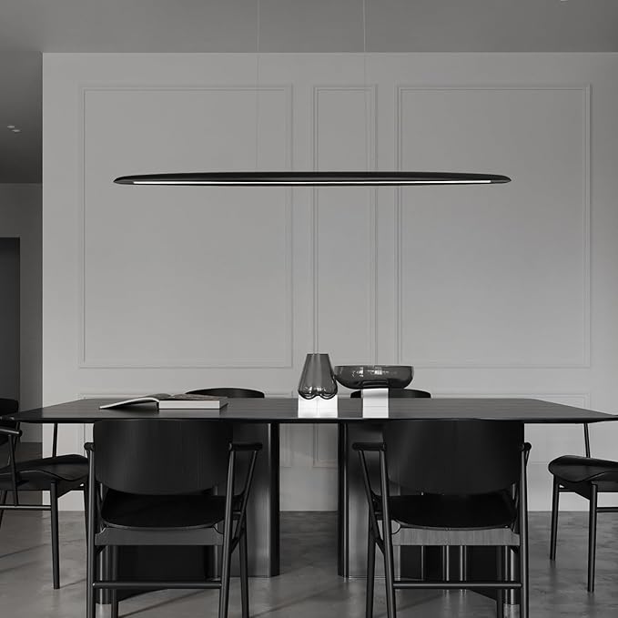 71" Wood Linear Pendant Light Black Linear Pendant Dinning Room Hanging Lights LED Dimmable Chandeliers 50w for Dining Room Pool Table Lights Kitchen Island Light Black