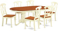 East West Furniture PLKE7-WHI-W 7 Piece Modern Dining Table Set Consist of an Oval Wooden Table with Butterfly Leaf and 6 Dining Chairs, 42x78 Inch, Buttermilk & Cherry