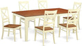 East West Furniture QUIN7-WHI-W 7 Piece Dining Set Consist of a Rectangle Dining Room Table with Butterfly Leaf and 6 Wood Seat Chairs, 40x78 Inch, Buttermilk & Cherry